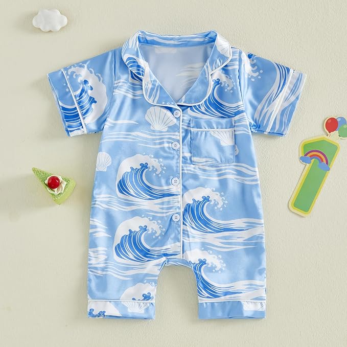 Kuriozud Baby Girl Boy Romper Pajamas Onesie Short Sleeve Button Down Pjs - Image 5