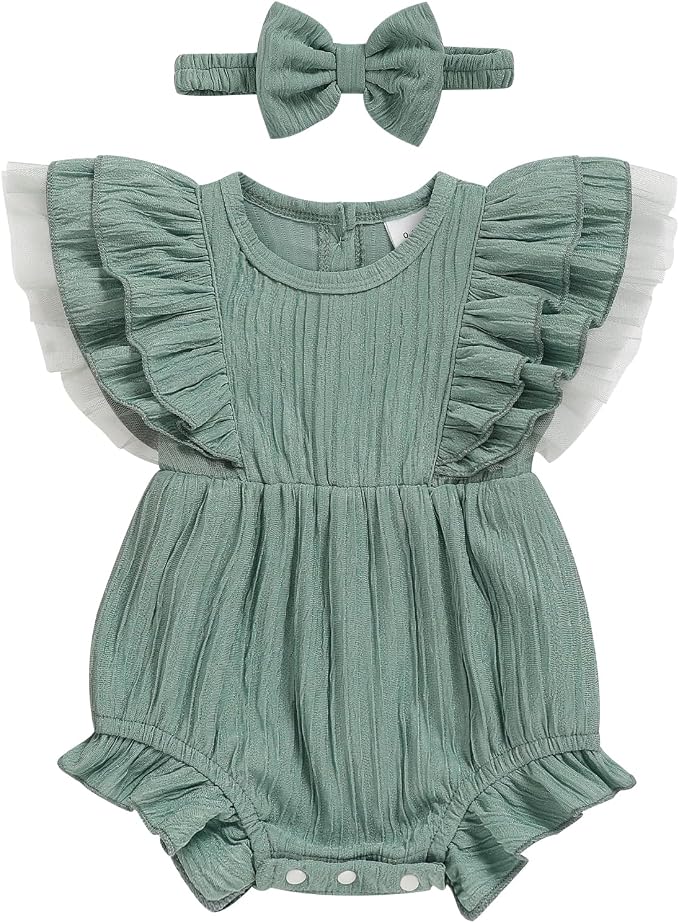 TITKKOP Ruffle Bubble Romper for Baby Girl | One-Piece Shorts Jumpsuit | Summer by TITKKOP