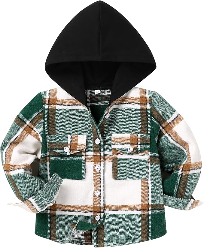 YOUNGER STAR Toddler Kids Boys Girls Flannel Hooded Plaid Shirt Button Baby Red by YOUNGER+STAR