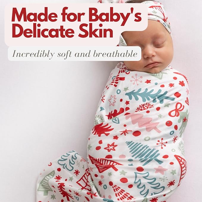 Newborn Swaddle Blanket Set, Headband and Beanie - Image 4