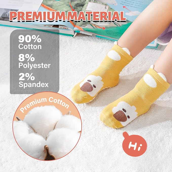 ANTSANG 12 Pairs Baby Girls Boys Toddlers Kids Crew Cotton Grips Socks | Smooth - Image 6