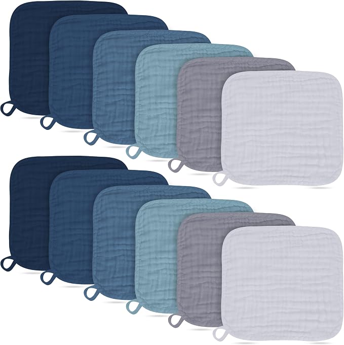 Baby Washcloths -100% Cotton Muslin Soft Baby Bath Wash Cloths and Absorbent by BAMBOOQUEEN