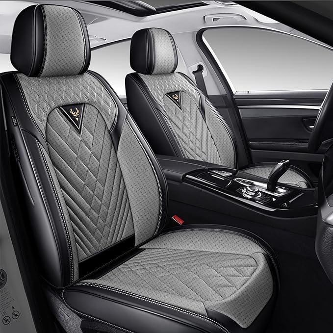 Seat Covers,Car Seat Covers Full Set,Car Seat Cover, Car Seat Covers Front Seat Cover,Waterproof Car Seat Cushion,Leather Seat Cover Seat Protector Universal Fit Most Car（2 Seat,Gary&Black）
