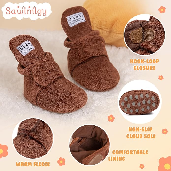 Sawimlgy Newborn Infant Baby Girl Boy Cotton Booties Stay On Sock Slippers Soft - Image 5