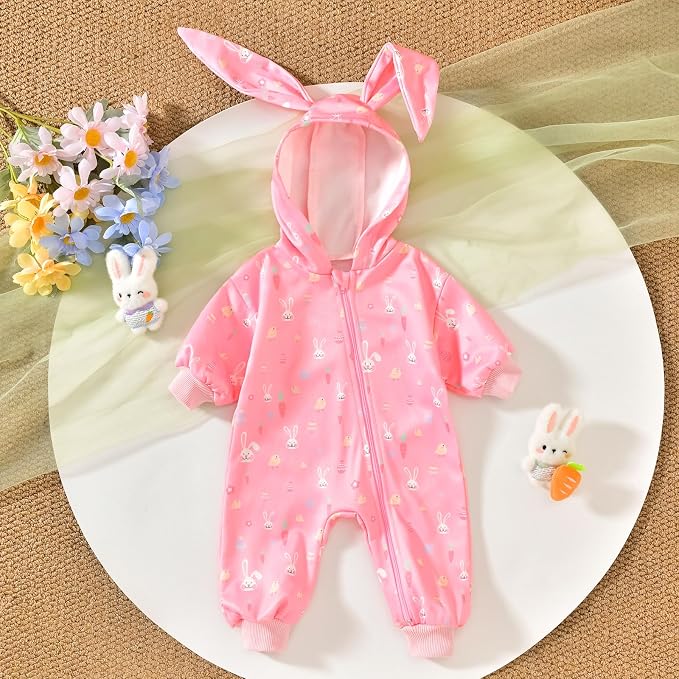 Unutiylo Unisex Baby Boys Girls Long Sleeve Infant Baby Zipper Hooded Jumpsuits - Image 3