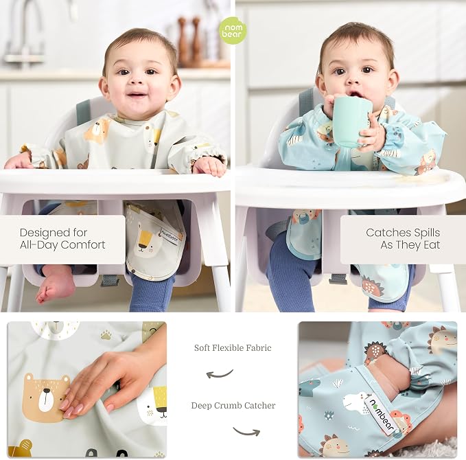 Waterproof Smock Baby Bibs for Eating | Long Sleeve Bib for Baby Led Weaning - Image 3