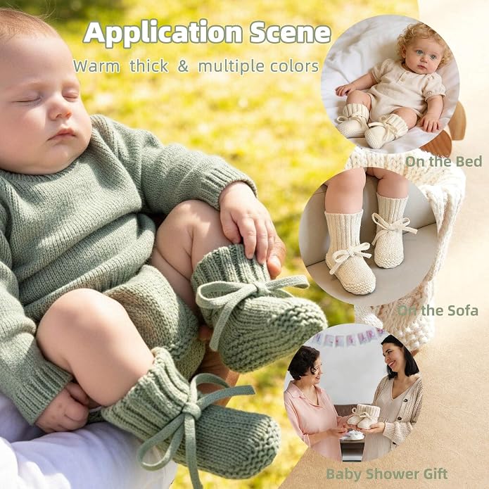 LifeTree Baby Knit Booties-2 Pairs, Cozy Cotton Handmade Crochet Baby Shoes - Image 5