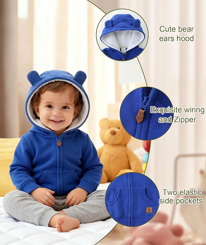 Hikido Baby Girls Boys Warm Adorable Hooded Zip Coat - Image 4
