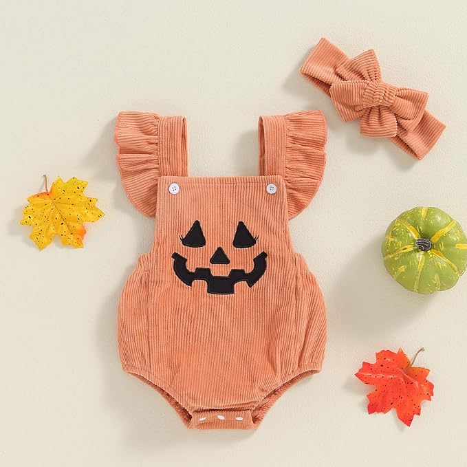 YINGISFITM My First Halloween Baby Girl Outfit Newborn Pumpkin Bubble Romper - Image 2