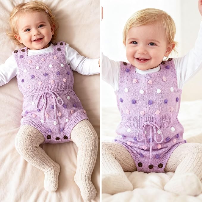 Simplee kids Baby Girl Romper, Sleeveless Pompoms Square Neck | Soft Breathable - Image 3
