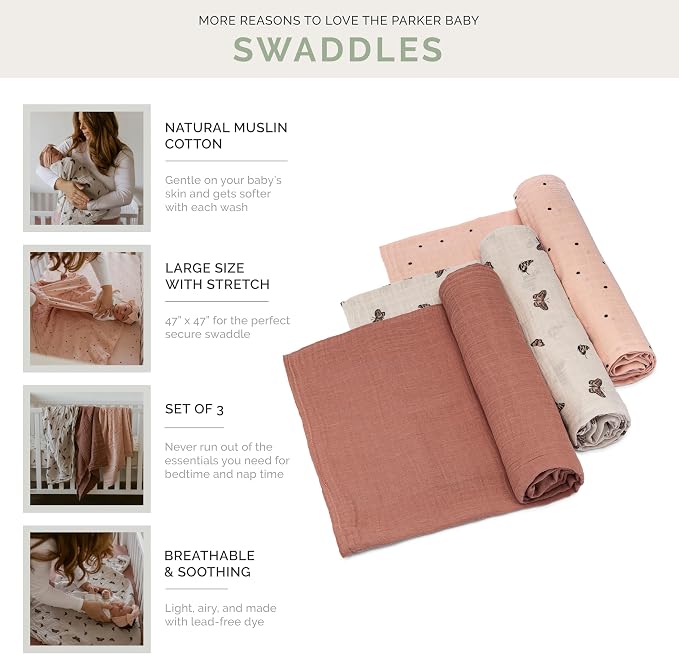 Parker Baby Co. Soft Muslin Baby Swaddle Blankets, 3 Pack - Image 9