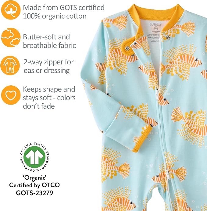 Butterblu Shadow Sleep & Play 100% Cotton Footless Two Way Zip Front PJs - Image 6