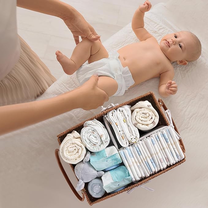 HBlife Diaper Caddy Organizer, Large Hand-Woven Storage Basket for Diapers & Baby Essentials - Elegant Curved Design, Ideal Gift for Baby Shower & Registry Must-Have