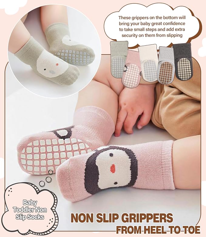 LANLEO Baby Toddler Socks with Grips Baby Toddlers Girls Boys Non Slip Grip - Image 2