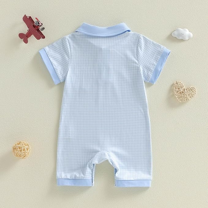 FOCUSNORM Newborn Baby Boy Summer Clothes Short Sleeve Lapel Jumpsuit Collar - Image 7
