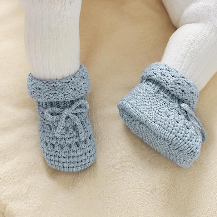 Baby Booties 100% Cotton Knitted Newborn First Cozy Warm Crib Shoes - Image 4
