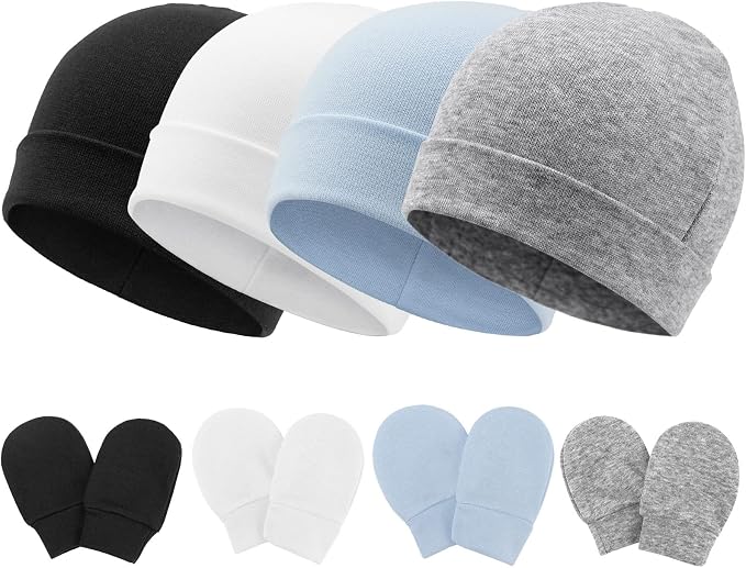 BQUBO Baby Hats and Mittens Infant Cotton Beanie Gloves No Scratch Set Newborn by DRESHOW