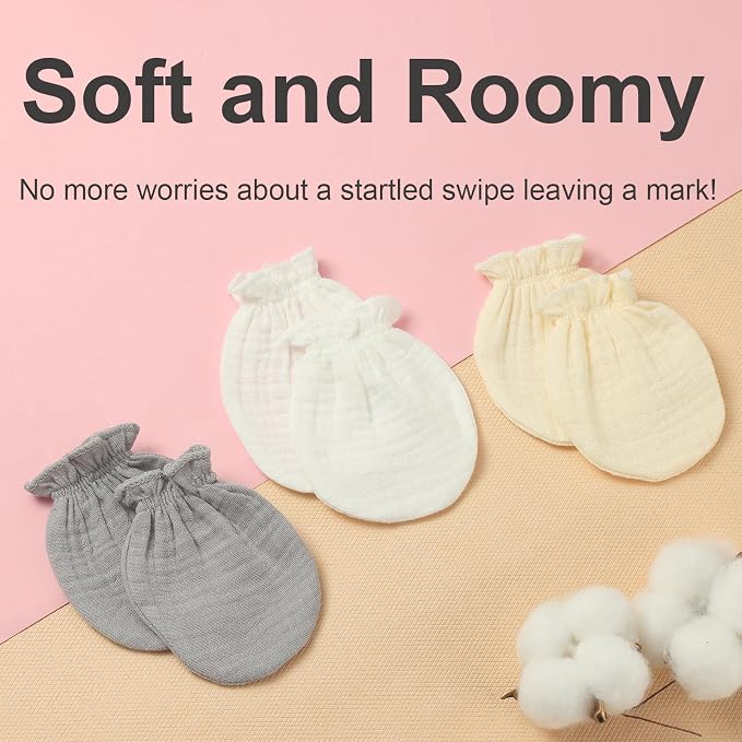 MOMSMENU Baby Mittens Newborn Muslin Soft No Scratch 0-6 Months 6-Pack | - Image 8