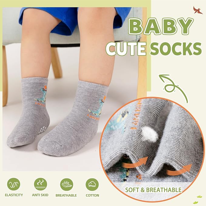Toddler Non Slip Grips Socks Kids Anti Skid Baby Boys Girls Cotton Crew Socks - Image 2