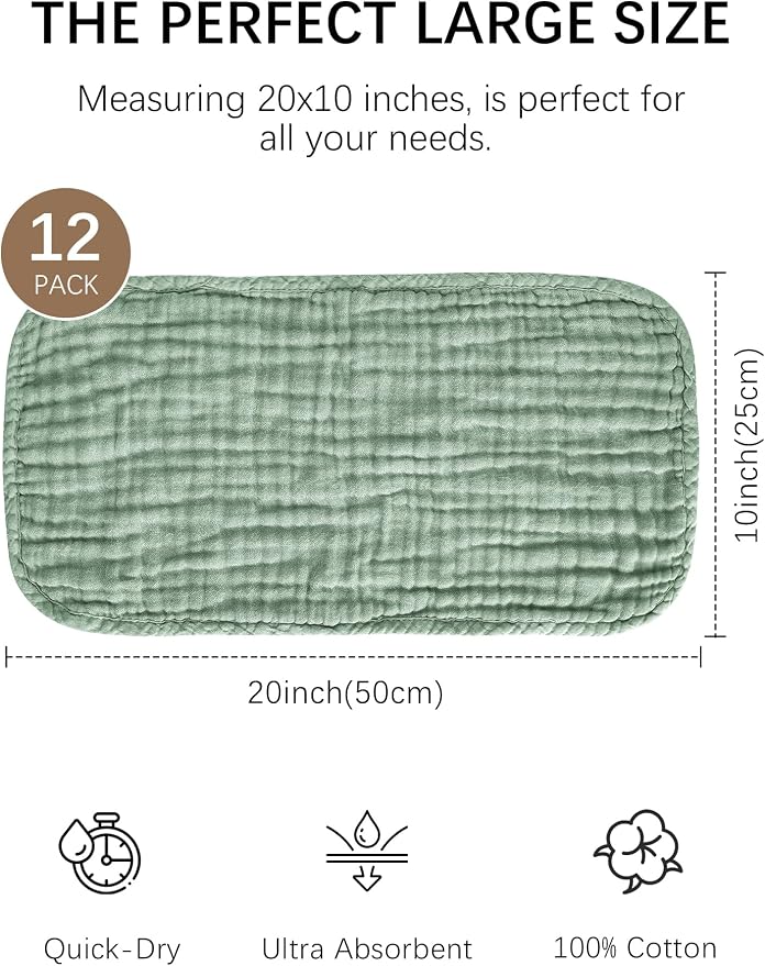 Lovely Care 12 Pack Muslin Burp Cloths 100% Cotton Muslin Cloths Large - Image 2
