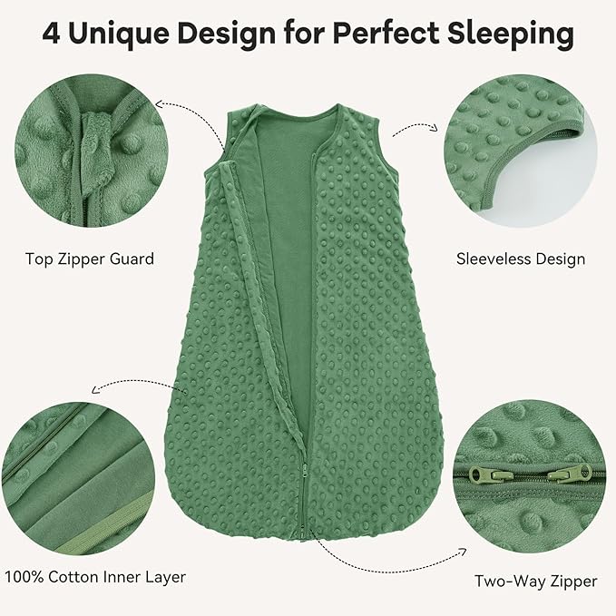 Fleece Baby Sleep Sack 18-24 Months with Plush Dots 1.5 Tog Baby Wearable Blanket with 2-Way Zipper Warm Sleeping Sack for Toddler Infant - XLarge, Blue&Green