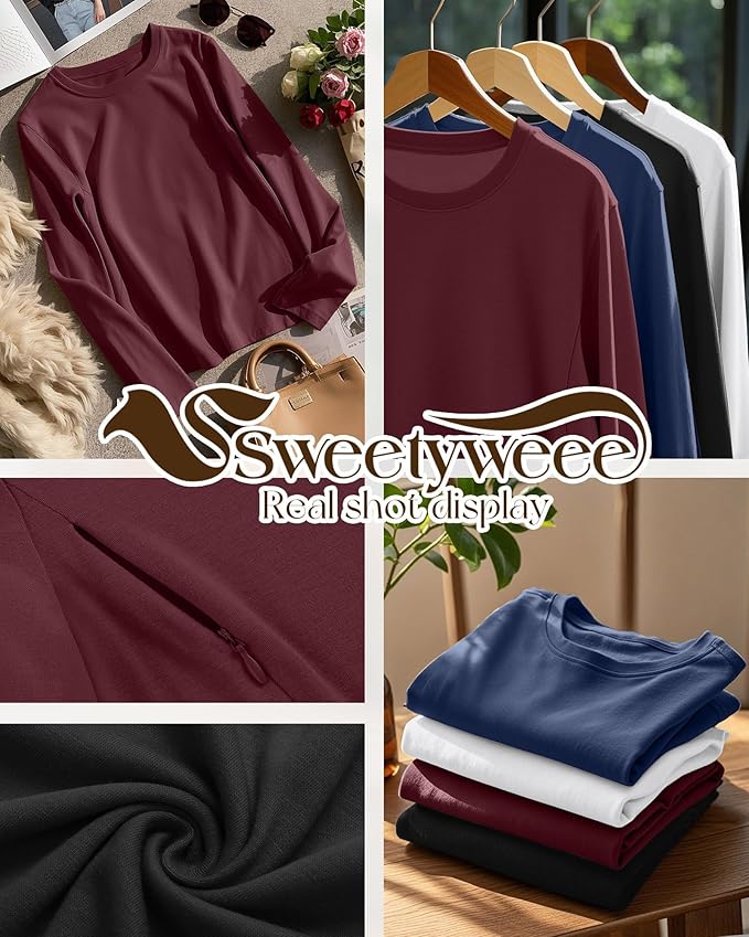 4 Pack Women's Nursing Breastfeeding Tops, Long Sleeve Maternity Shirts Loose Fit Hidden Zipper Pregnancy Clothes