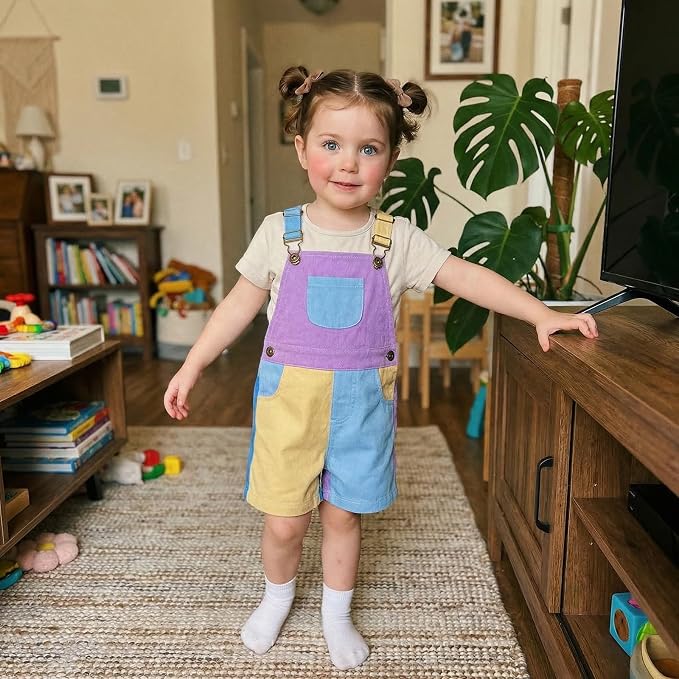 Fernvia Toddler Kids Baby Girl Boy Contrast Color Overalls Shorts Clothes - Image 2