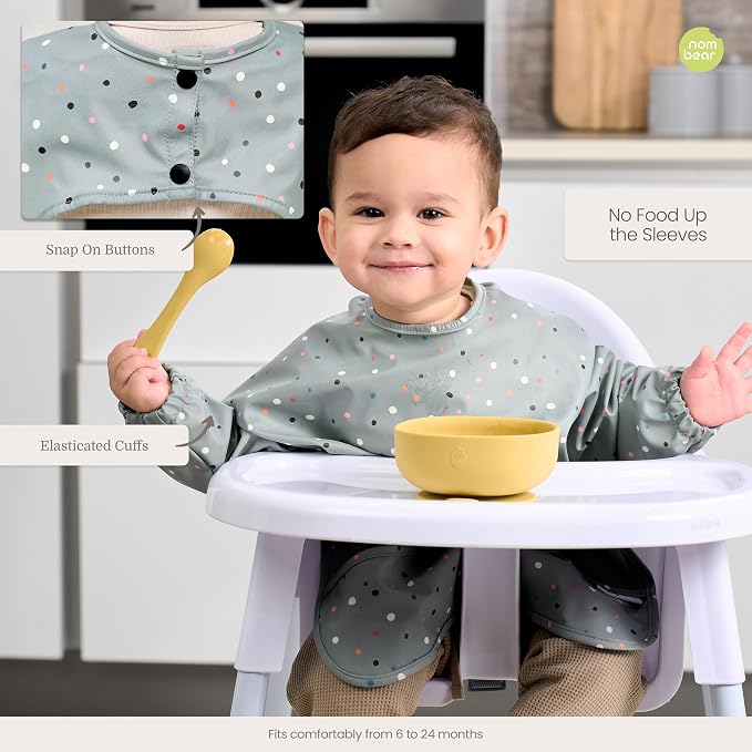 Waterproof Smock Baby Bibs for Eating | Long Sleeve Bib for Baby Led Weaning - Image 6