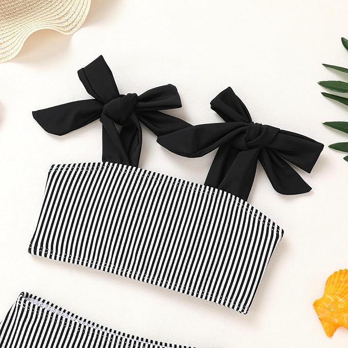 YOUNGER TREE Toddler Girls Two Pieces Swimsuit Color Block Stripe Swimwear Summer Beach Bathing Suit 18M-5T