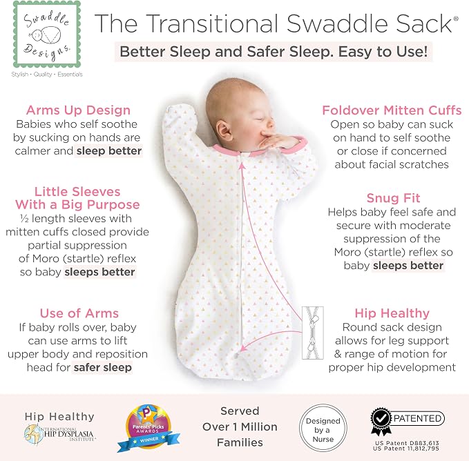 SwaddleDesigns Transitional Swaddle Sack, Arms Up Half-Length Sleeve & Mitten - Image 2