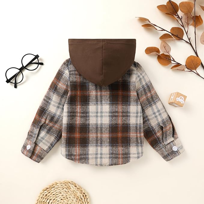 YOUNGER STAR Toddler Kids Boys Girls Flannel Hooded Plaid Shirt Button Baby Red - Image 3