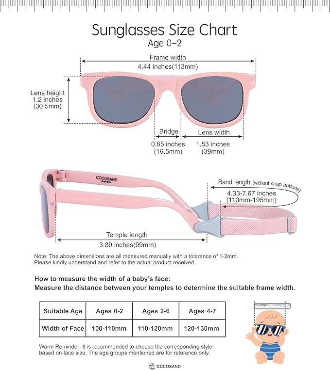 COCOSAND Flexible Baby Sunglasses with Strap Polarized UV Protection for Toddler Infant Newborn Boy Girl Age 0-24 Months