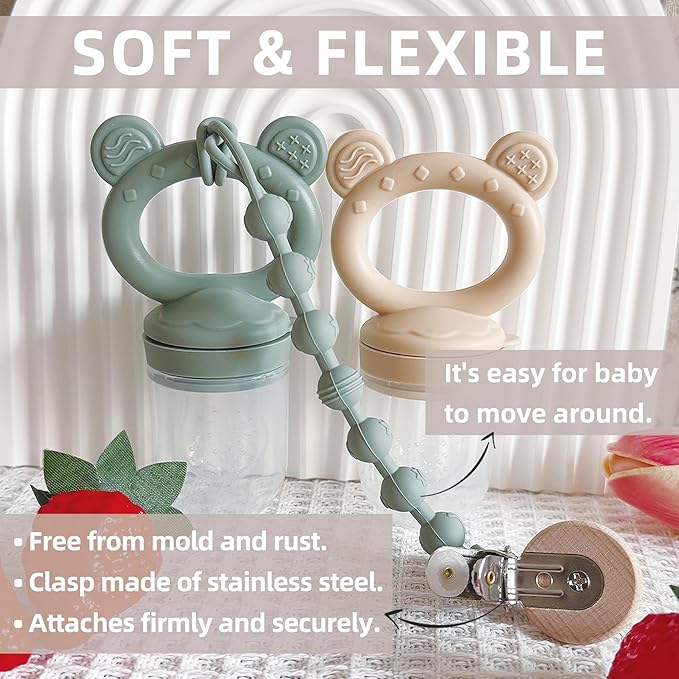 4 Pack Stylish Anti-Drop Baby Fruit Feeder & Breastmilk Popsicle Molds for Teething with Lids, The Perfect Food Feeder, Teether Pacifier, Easy-to-Clean Silicone Feeder Teethers, Extra Silicone Clips