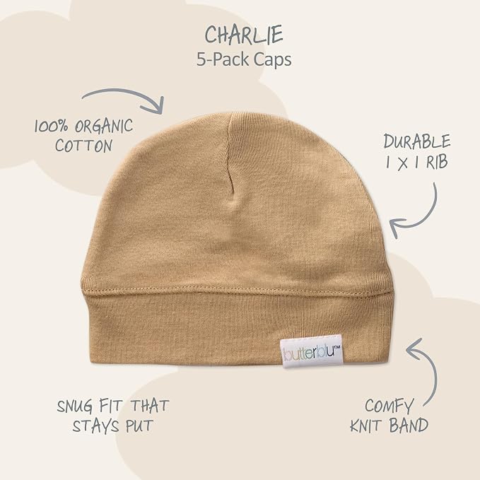 Charlie 5-Pack Caps 100% Organic Cotton Beanie Hats | GOTS certified Organic - Image 3