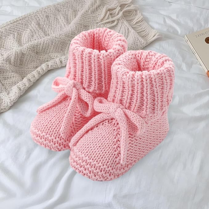 SOLILOQUY Baby Boy Girl Cozy Knit Booties Stay-On Bow Tie Newborn First Shoes - Image 5