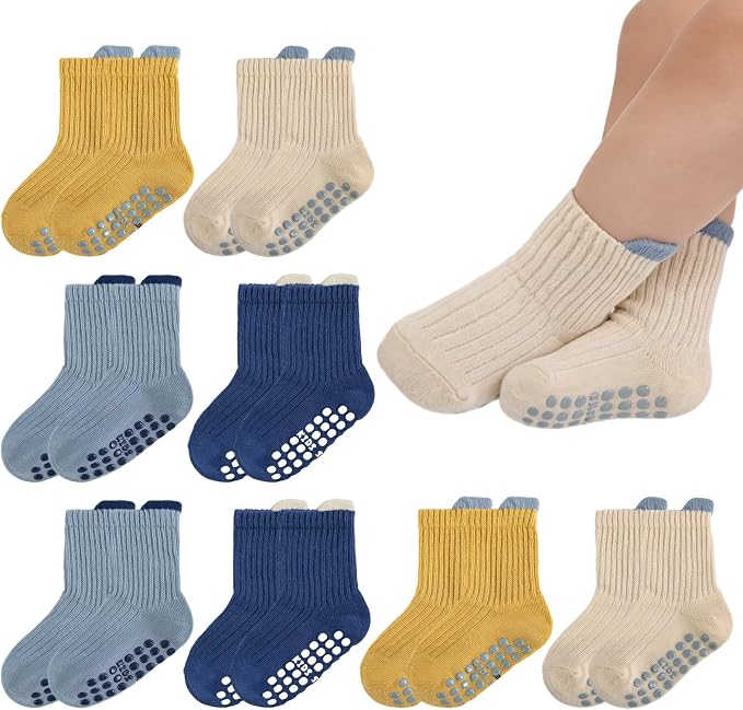 8 Pairs Baby Toddler Socks Non-Slip Grip Socks by QHANSHIEE