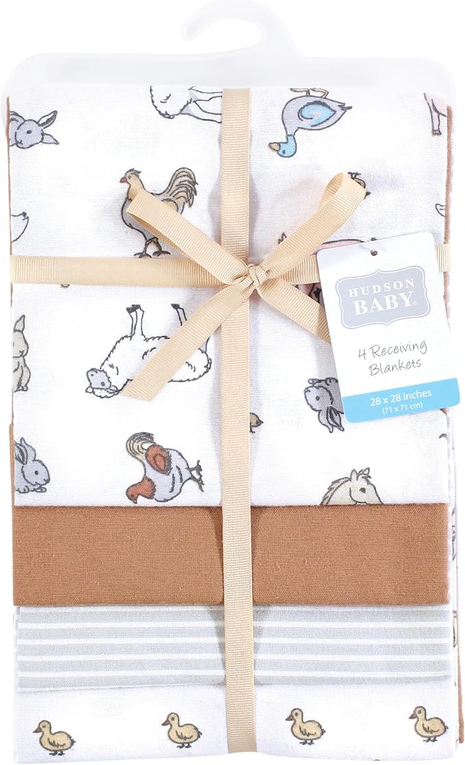Hudson Baby Unisex Baby Cotton Flannel Receiving Blankets, Farm World, One Size - Image 2