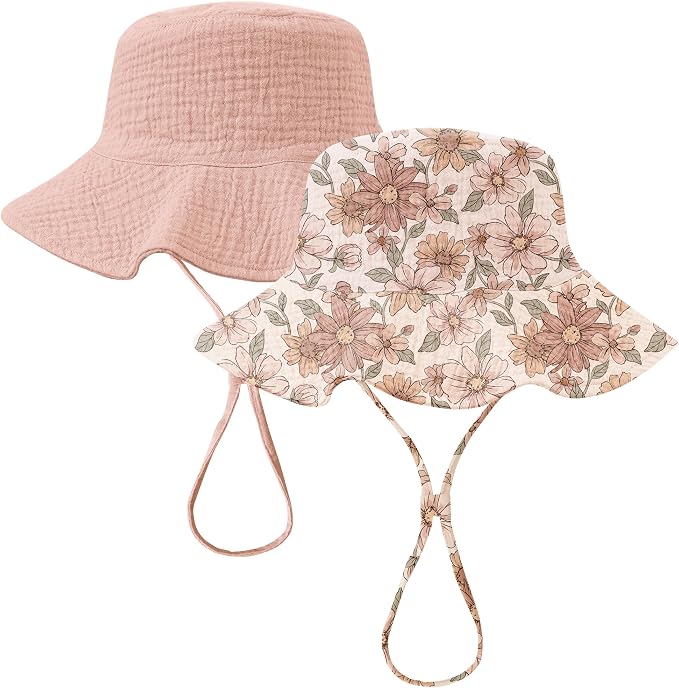 Konssy 2-Pack Muslin Baby Girl Sun Hats by Konssy