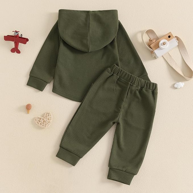 Thorn Tree Infant Baby Boys Pants Set Hooded Solid Sweatshirt Top Pocket - Image 7