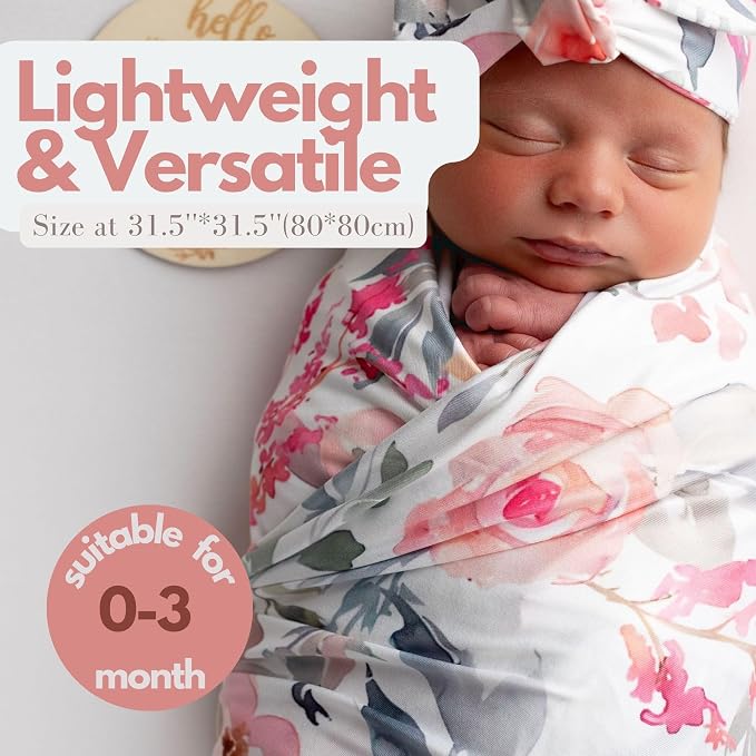 Newborn Baby Swaddle Set Headband Beanie and Name Card - Image 7