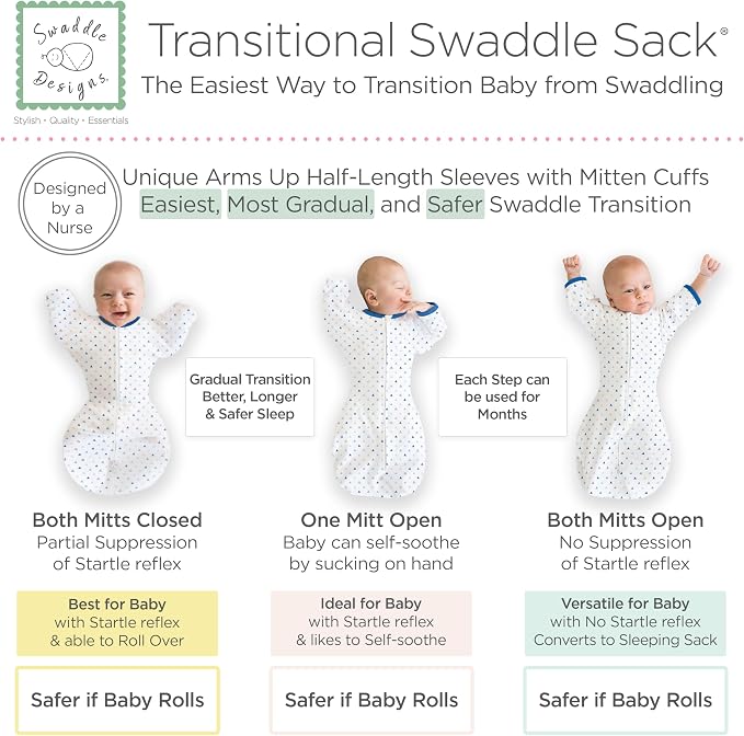 SwaddleDesigns Transitional Swaddle Sack, Arms Up Half-Length Sleeve & Mitten - Image 3