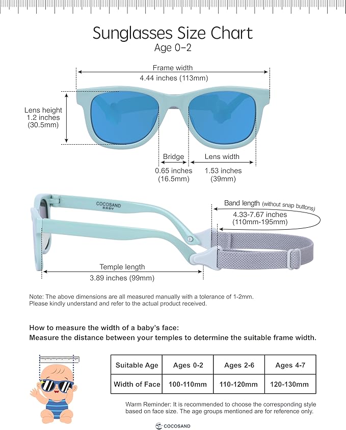COCOSAND Flexible Baby Sunglasses with Strap Polarized UV Protection for Toddler Infant Newborn Boy Girl Age 0-24 Months