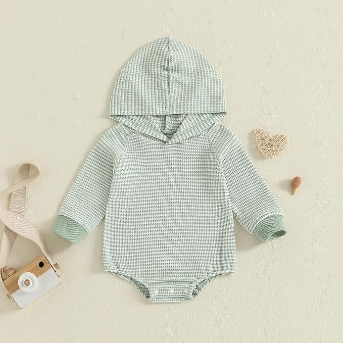 Baby Girl Boy Hooded Sweatshirt Long Sleeve Solid Color Romper Infant Baby Fall - Image 7