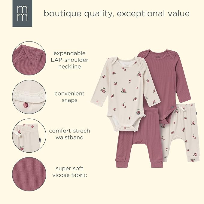Modern Moments by Gerber Baby Viscose 4-Pack Bodysuit & Pant Set - Image 7