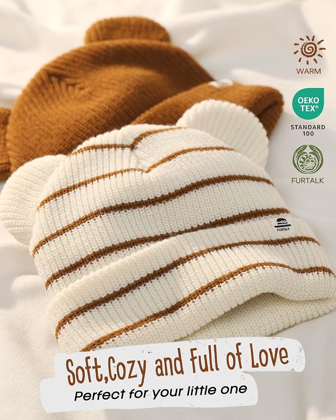 FURTALK Baby Beanie with Bear Ear Warm Knit Winter Hat - Image 2