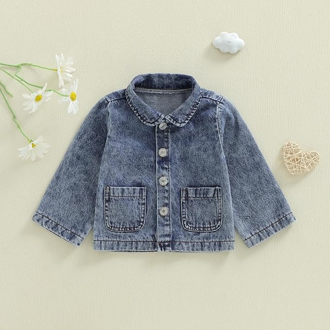 Thorn Tree Girls Denim Jacket Turn Down Collar Outerwear Long Sleeve Button - Image 2