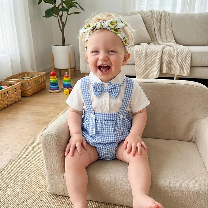 Twopumpkin Baby Bubble Romper Boy Oversized Bodysuit Retro Rompers Short Sleeve - Image 3