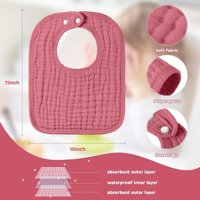 Tallew 8 Pack Muslin Burp Cloths and Baby Bibs - Image 2