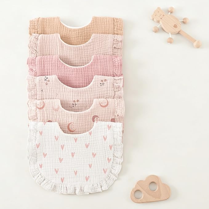 Bearmoss 6 Pack Baby Girl Bibs for Newborn, Muslin Bibs - Image 7