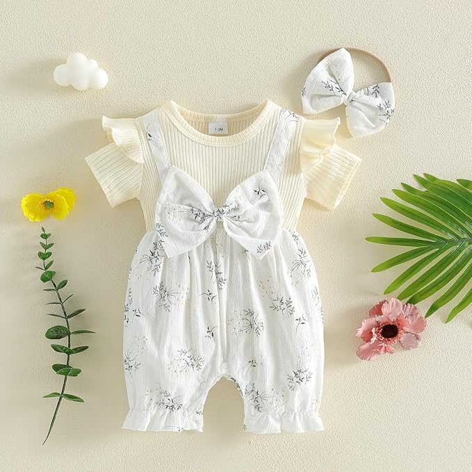 YINGISFITM Newborn Baby Girl Summer Clothes Short Sleeve Bubble Romper Bow - Image 5